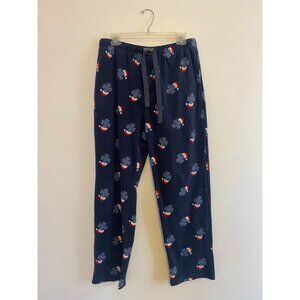 Lucky Brand Navy Fleece Lounge Pajama Pants W/ Santa Hat Clover Print Size L